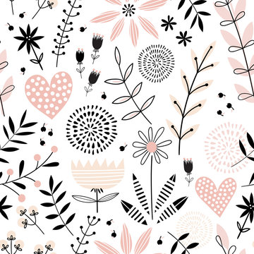 Fototapete -  - Romantic seamless vector floral pattern