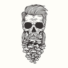 Wall Mural - Vector Illustration skull with beard with cones.