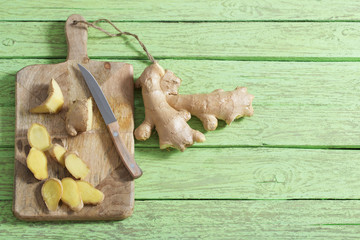 Wall Mural - Ginger on wooden background