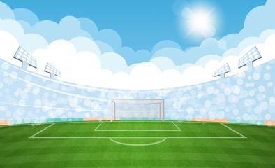 Wall Mural - Football arena field with lights sun daytime vector design. Vector illustration