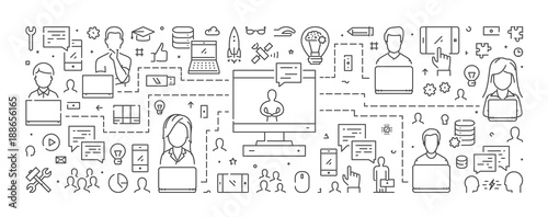Fotografía Horizontal vector line banner for online learning