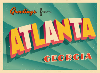 Wall Mural - Vintage Touristic Greeting Card From Atlanta, Georgia - Vector EPS10. Grunge effects can be easily removed for a brand new, clean sign.