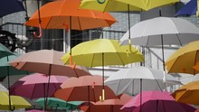 Umbrella Color Heap Diversity In A Village Square A Sunny Day