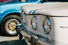 Crop Fragments Of Retro Cars In Row