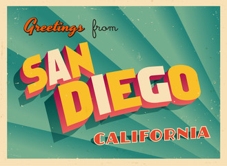 Wall Mural - Vintage Touristic Greeting Card From San Diego, California - Vector EPS10. Grunge effects can be easily removed for a brand new, clean sign.