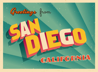 Poster - Vintage Touristic Greeting Card From San Diego, California - Vector EPS10. Grunge effects can be easily removed for a brand new, clean sign.