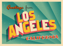 Vintage Touristic Greeting Card From Los Angeles, California - Vector EPS10. Grunge Effects Can Be Easily Removed For A Brand New, Clean Sign.