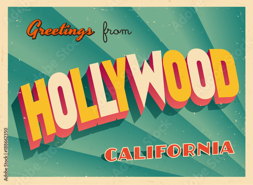 Cuadros en Lienzo Vintage Touristic Greeting Card From Hollywood, California - Vector EPS10