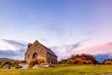 Fototapeta Góry - Sunset at Church Of Good Shepherd, New Zealand