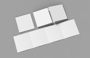 Eight page Double gate fold brochure blank white template for mock up and presentation design. 3d illustration.