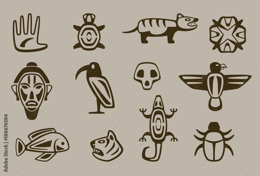 set of stylized native american symbols Stock Vector | Adobe Stock