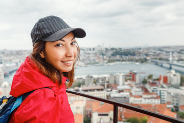 Wall Mural - Woman enjoying great view on the city from observation point