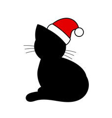 Wall Mural - black cat with santa hat