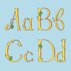 Wall Mural - Gold letters of a St. Patrick s Day. Alphabet Set.