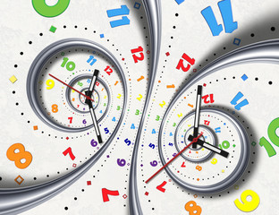 Wall Mural - abstract modern white rainbow spiral clock fractal clock hands pointers. twisted clocks watch unusua