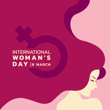 International Women's Day With Lady And Long Hair And Woman Sign Banner Vector Design