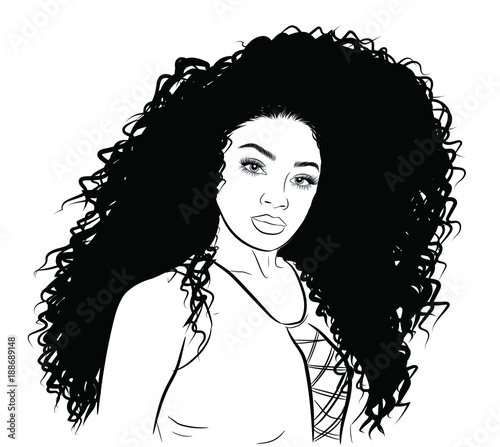 Download Hand-drawn black woman with curly ponytail and luxurious ...