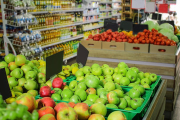 Sticker - Variety of fresh ripe fruits in supermarket