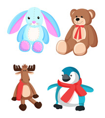 Sticker - Bunny and Teddy Bear Toys Vector Illustration