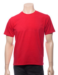 Wall Mural - Red shortsleeve cotton tshirt on a mannequin isolated