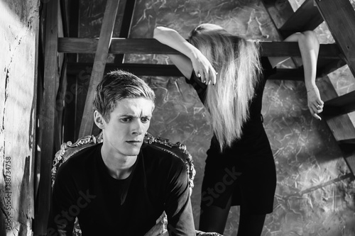 A Young Man And Young Blonde Woman With Long Hair Problems And