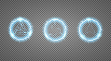 

A Set Of Fireballs. Abstract Round Frame With Electric Shock. Vector Illustration.