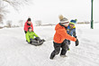 © Louis-Photo - Child boy Pulling Sledge Through Snowy Landscape