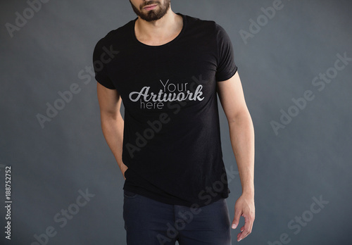 Download Man in Black T-Shirt Mockup 2 . Buy this stock template ...