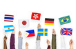 Hands holding nationality flags