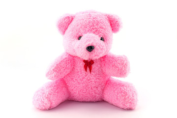 Wall Mural - Pink teddy bear doll on white background