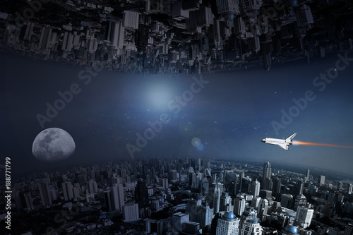 Fotografía upside down city, abstract background of sci-fi city space theme
