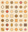 Big set of cookies, biscuit and cracker outline filled color icon size 128 px pixel perfect