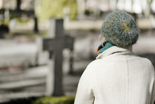 Adult Woman Visiting Graveyard