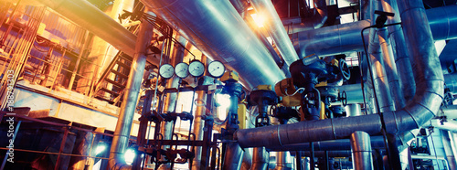 Fotomural Industrial zone, Steel pipelines, valves and pumps