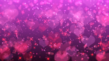 Wall Mural - Valentine background with hearts, love valentine on pink, Colorful hart on pink background, light star on gradient radial effect, Valentine's day, Hearts fly valentine background