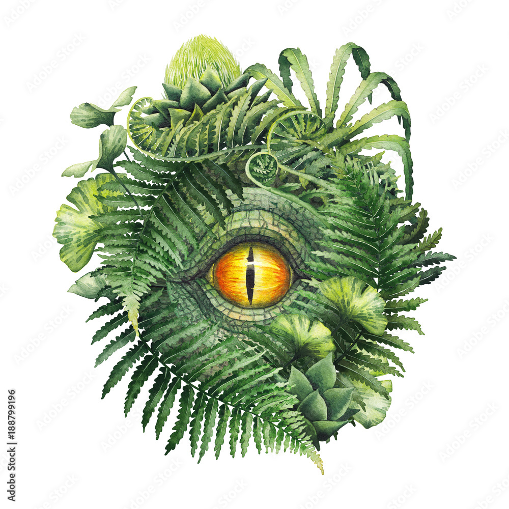 Tapeta Akwarela Dinozaurów Oko I Prehistoryczne Rośliny