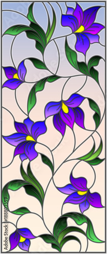 Dekoracja na wymiar  ilustracja-w-stylu-witrazu-z-przeplatanymi-abstrakcyjnymi-fioletowymi-kwiatami-i-liscmi