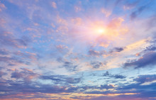 Beautiful, Heavy Clouded Blue Sunset Sky