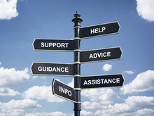 Help, Support, Advice, Guidance, Assistance And Info Crossroad Signpost