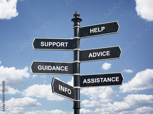 Cuadros en Lienzo Help, support, advice, guidance, assistance and info crossroad signpost