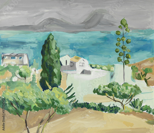 Jalousie-Rollo - Hand painting of mediterranean sea landscape (von lostproject)