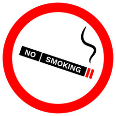 Sticker - NO SMOKING sign. Cigarette icon in red circle. Vector.