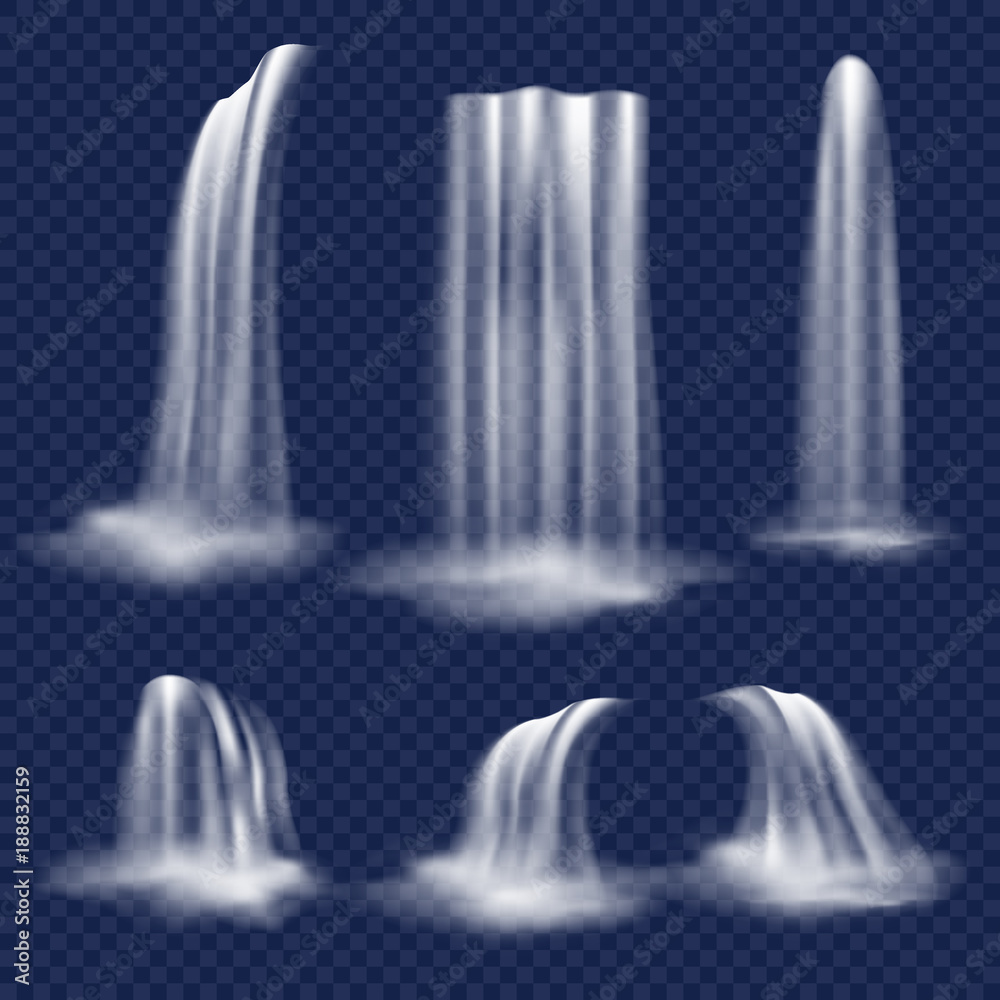 Vector realistic waterfall set Stock Vector | Adobe Stock
