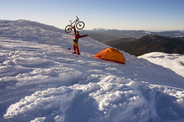 Carbon bike on the winter top