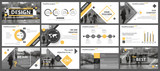Fototapeta  - Abstract white, yellow, slides. Brochure cover design. Fancy info banner frame. Creative set of infographic elements. Urban. Title sheet model set. Modern vector. Presentation templates, corporate.