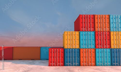 Fotomural Stack of containers box, Cargo freight ship for import export business