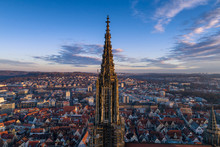 Aerial Shot Taken With A Drone Of Ulm Minster At Sunrise