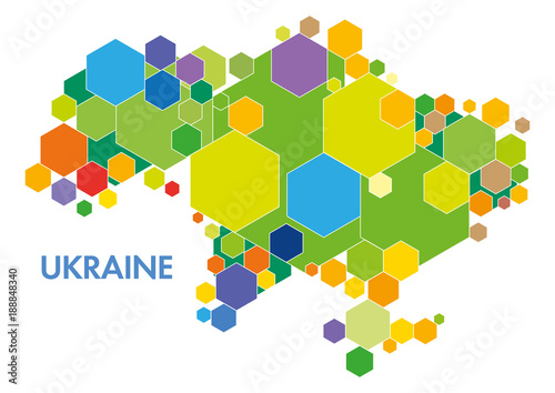 Cuadros en Lienzo Vector Ukraine map colored figures hexagons infographics