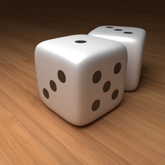 Close up of two dice on wood