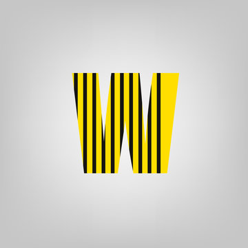 Vector stripped alphabet. Letter W.Gray gradient background